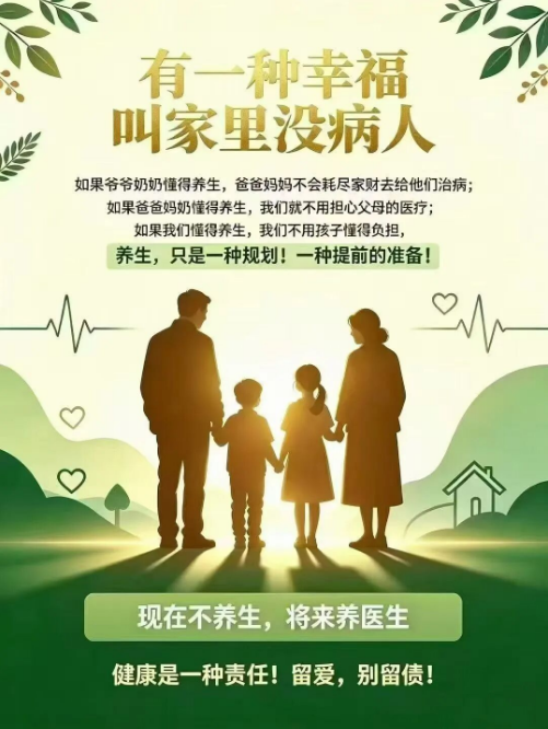 有一种幸福叫家里没病人:一家人牵手背影剪影,养生只是一种规划、一种提前的准备,健康是一种责任